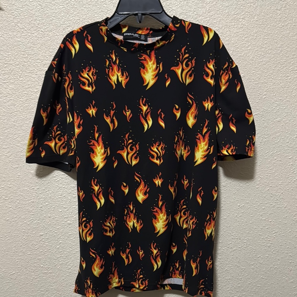 Popular Basics Black and Orange Flame Tee
